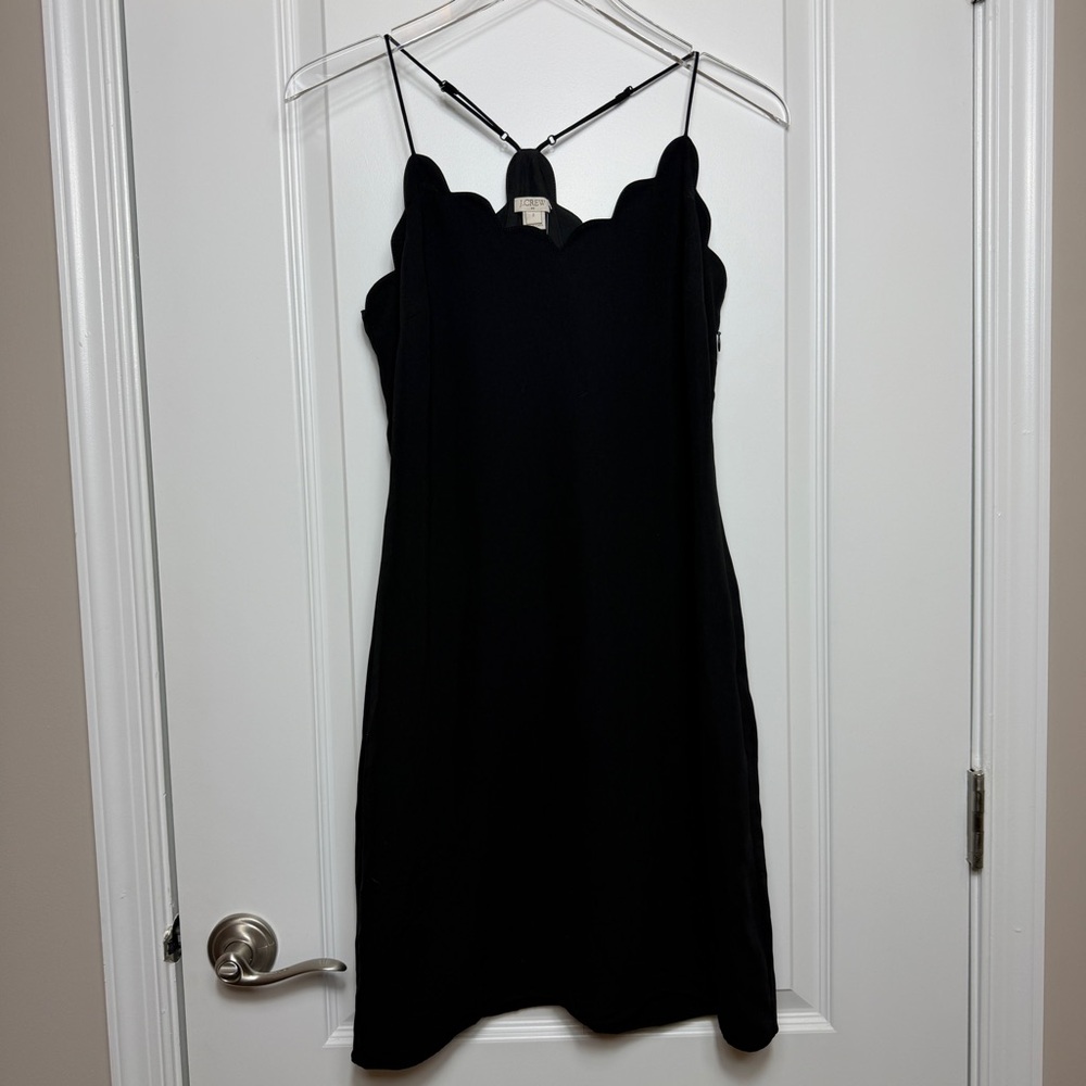J Crew Black Scalloped Neckline Mini Dress Size 2 NWT